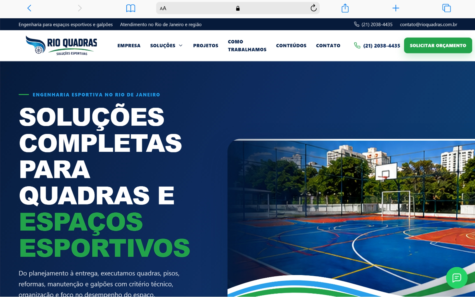 Captura do site Rio Quadras, case real da EXEKUTA